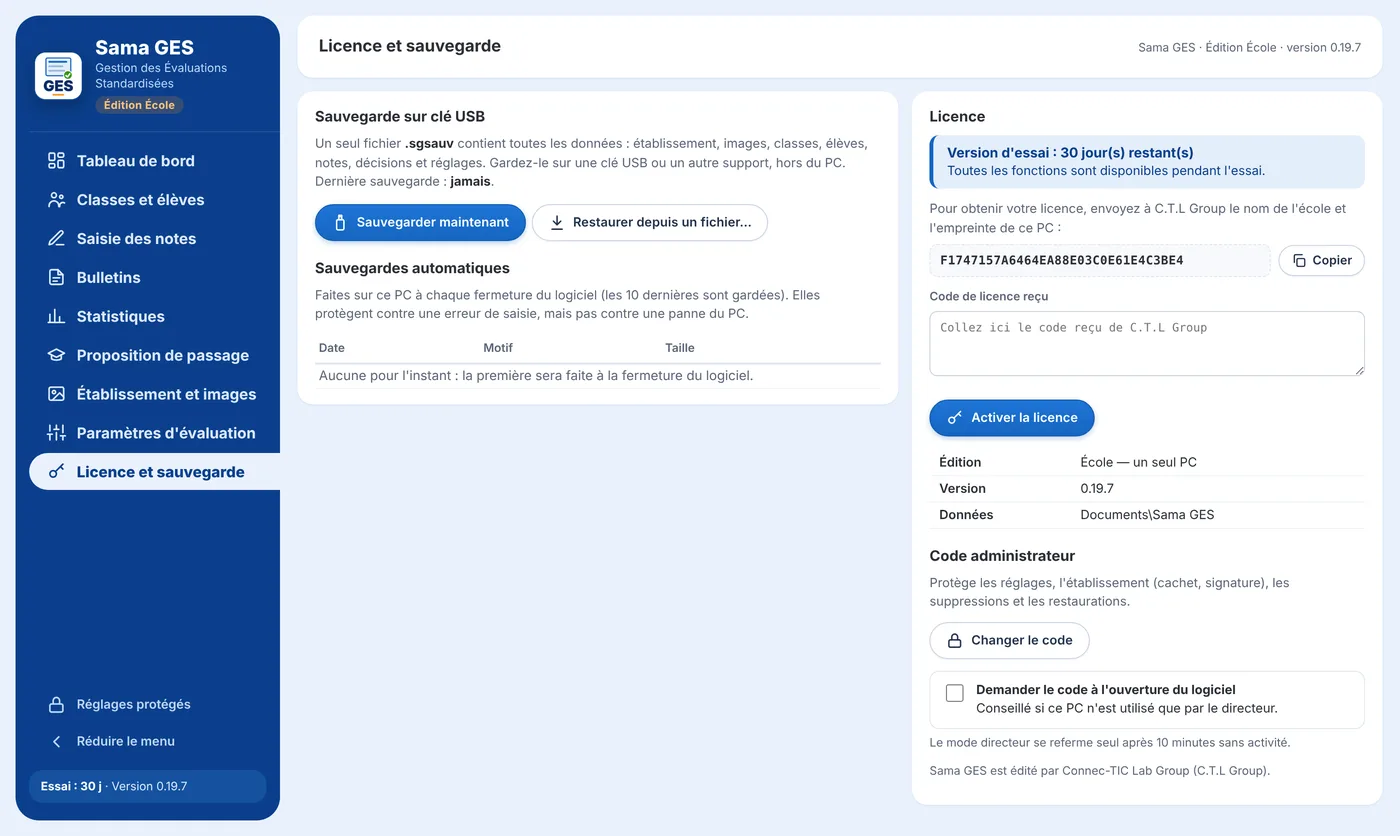 Sauvegarde sur clé USB et sauvegardes automatiques.